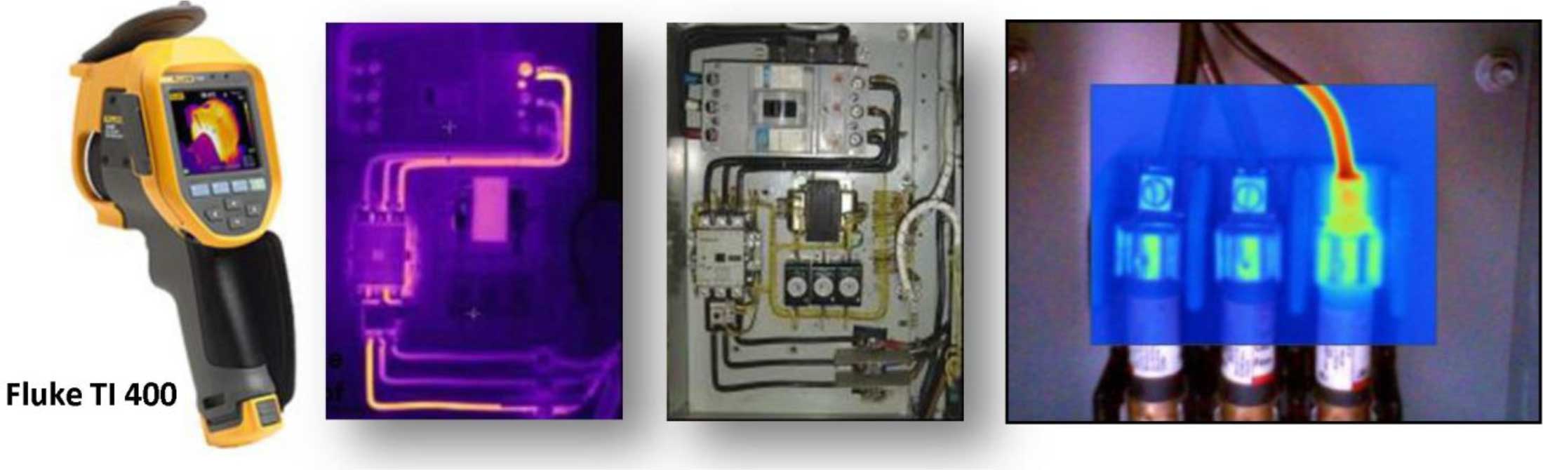 Чтобы сделать обнаружение потерь электрической энергии более эффективным, можно также использовать передовые ИК-технологии обнаружения «ГОРЯЧИХ ПЯТЕН» для надежного сокращения электрических потерь с использованием Fluke Ti 400 (заменен на Fluke Ti401 PRO)  – тепловизора с фокусировкой Laser-Sharp